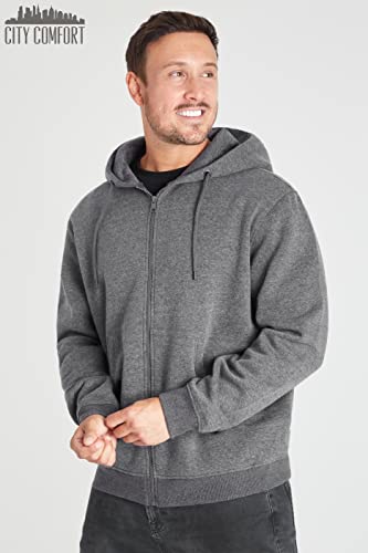 CityComfort Sudaderas Hombres con Capucha y Cremallera Básicas (L, Carbón)