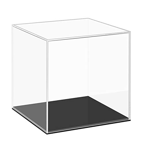 Cliselda Caja expositora de acrílico Transparente con Base Negra, Organizador de Cubos para encimera, Soporte de protección contra el Polvo(12 x 12 x 12 cm)