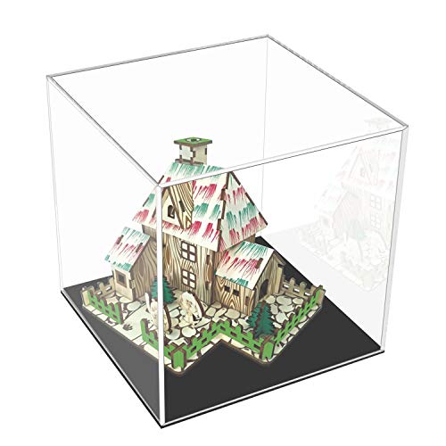 Cliselda Caja expositora de acrílico Transparente con Base Negra, Organizador de Cubos para encimera, Soporte de protección contra el Polvo(12 x 12 x 12 cm)