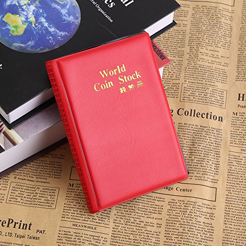 Coin Album Books, 10 Page 120 Bolsillos World Coin Stock Album Book Case Coin Holders Collection Storage Coin Collecting Holders Penny Pockets[Rojo]