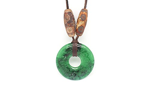 Colgante de jade verde, tallado a mano, con ágatas marrones con dibujo africano, piel de ciervo y abalorios, ágatas de colores, cruz, medalla árbol de la vida y perla Regalo Dia de la Madre