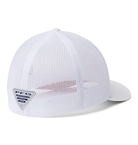 Columbia - Gorra Unisex PFG de Malla, Color Blanco, Azul Vivo, Bandera de Estados Unidos, Talla pequeña/Mediana