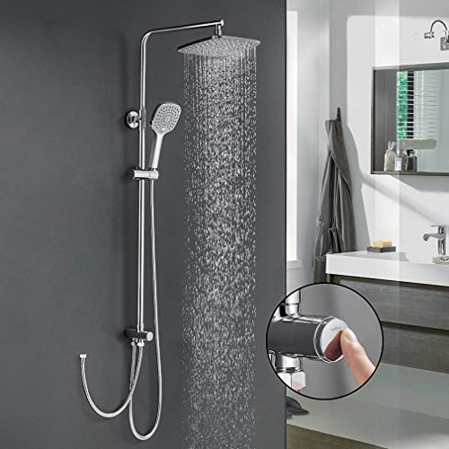 Columna de Ducha sin Grifo, WOOHSE Conjunto de Ducha con 3 Tipos Ducha de Mano Set de Ducha Giratoria de 360° con Barra Ajustable 83-137cm Sistema de Ducha de Lluvia Agua Fría y Caliente para Baño