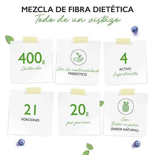 Combinación de fibras alimentarias - 400 g de polvo con cáscara de psilio, inulina (prebiótica), fibra de manzana y linaza - Alto contenido en fibra alimentaria - Vegano