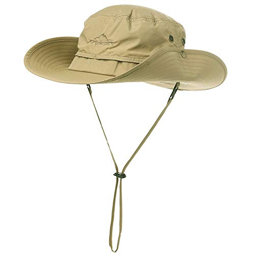 Comhats Sombrero de protección solar UPF 50 con visera ancha y protección UV, plegable, para verano, al aire libre, para safari, pesca, , correa ajustable para la barbilla