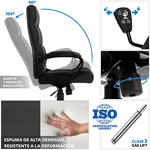 COMIFORT Silla Escritorio Stork, Silla Oficina con Respaldo Alto, Altura Regulable, Silla Escritorio Ergonomica con Reposabrazos Acolchado, Silla Giratoria, Negro