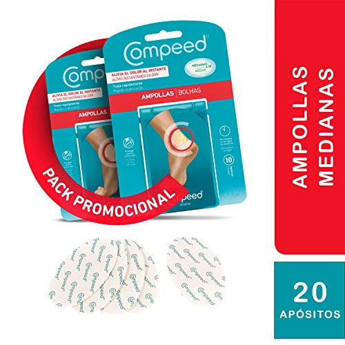 COMPEED Ampollas Medianas, 10 Apósitos Hidrocoloides - Pack de 2 (total 20), Tratamiento de Pies, Cura rápidamente, Tamaño del apósito 4,2 x 6,8 centímetros