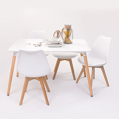 Conjunto de Comedor Tower Day 120 con Mesa lacada Blanca de 120x80 cm y 4 sillas Day (Blanco)