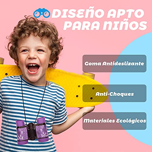 COOLEAD Binoculares para Niños Al Aire Libre Juguetes Prismáticos Compacto para Observación de Aves 4x30 Alta Resolución Telescopio a Prueba de Golpe Juguete Educativo Regalo para Niños (Púrpura)