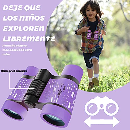 COOLEAD Binoculares para Niños Al Aire Libre Juguetes Prismáticos Compacto para Observación de Aves 4x30 Alta Resolución Telescopio a Prueba de Golpe Juguete Educativo Regalo para Niños (Púrpura)