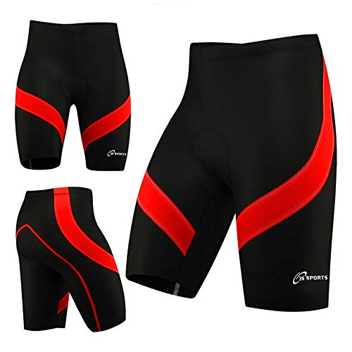 Coolmax - Pantalones cortos de ciclismo para hombre con acolchado antibac, Hombre, negro /rojo, M