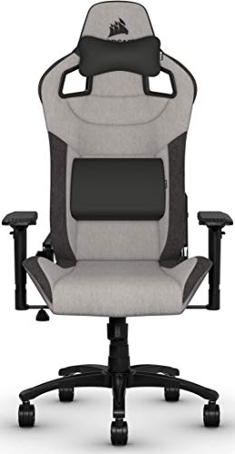 Corsair T3 Rush - Silla Tejido Poliéster de Videojuegos (Exterior de Tela Suave Transpirable, Almohada Cervical Ajustable, Soporte Lumbar, Reposabrazos 4D, Montaj Sencillo) Gris y Negro