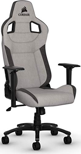 Corsair T3 Rush - Silla Tejido Poliéster de Videojuegos (Exterior de Tela Suave Transpirable, Almohada Cervical Ajustable, Soporte Lumbar, Reposabrazos 4D, Montaj Sencillo) Gris y Negro