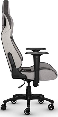 Corsair T3 Rush - Silla Tejido Poliéster de Videojuegos (Exterior de Tela Suave Transpirable, Almohada Cervical Ajustable, Soporte Lumbar, Reposabrazos 4D, Montaj Sencillo) Gris y Negro