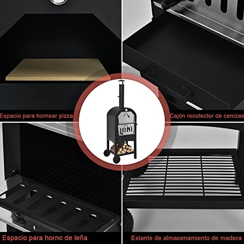 COSTWAY Horno para Pizza Portátil de Exterior, Rejilla para Pizza para Patio, Revestimiento Impermeable y Pala para Pizza, Fogón de Camping para Pizza, Calentador de Leña para Pizza