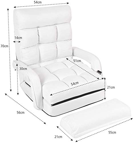 COSTWAY Sofá Cama Plegable Individual Sofá Perezoso Silla con Reposabrazos y Cojín para Oficina Salón Terraza Jardín (Blanco)