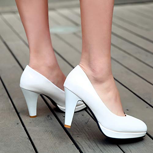 CosyFever Zapatos de Tacón Cono Alto conPonerse Parte Superior de Corte Bajo Casual DC9 para Mujeres Blanco - 40 EU