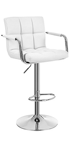 Crisnails ® Silla de Bar, Taburetes de Bar, Silla Giratoria con Reposabrazos, Respaldo y Apoyapies, Altura Ajustable, Base Redonda de Metal (Blanco)