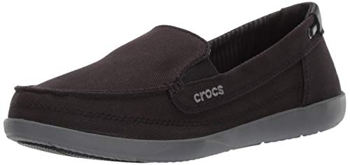 Crocs Women's Walu Canvas Loafer, Zapatillas Deportivas. Mujer, Color Negro y Gris, 33 EU