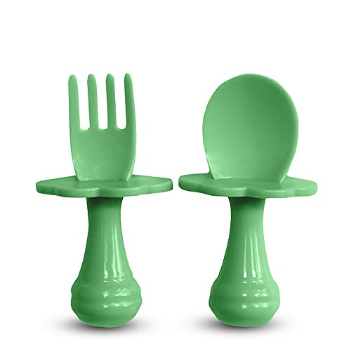 Cuchara para bebé - Tenedor para bebé - Cuchara y tenedor para bebé, Multicolor, Juego de cubiertos para alentar a su bebé a comer independientemente, sin BPA. (Pack de 2, Verde)