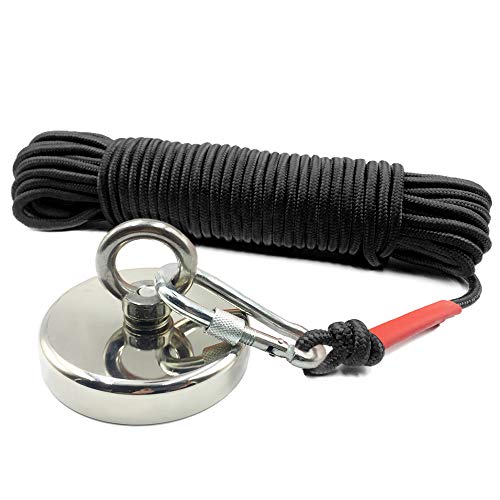 Cuerda – 20m de Largo, 6mm / 8mm de Diámetro - Cuerda de Tejiendo con 2 Mosquetón, 150kg / 250kg Multiusos Cuerda de Pesca para Usos al Aire Libre, Camping Rescate Incendios (8mm de Diámetro, Negro)