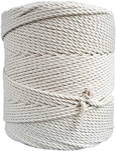 Cuerda de Macramé 3 mm 400m 1,5 kg 3 strand twisted - Cordón de Algodón Natural - Cuerda Tricapa de Algodón Fuerte, Tejido, Ganchillo, Bolsa, Cesta Colgante, Atrapasueños - MB Cordas