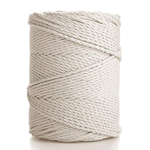 Cuerda de Macramé 3mm 200m 3 strand twisted - Cordón de Algodón Natural - Cuerda Tricapa de Algodón Fuerte, Tejido, Ganchillo, Bolsa, Cesta Colgante, Atrapasueños - natural