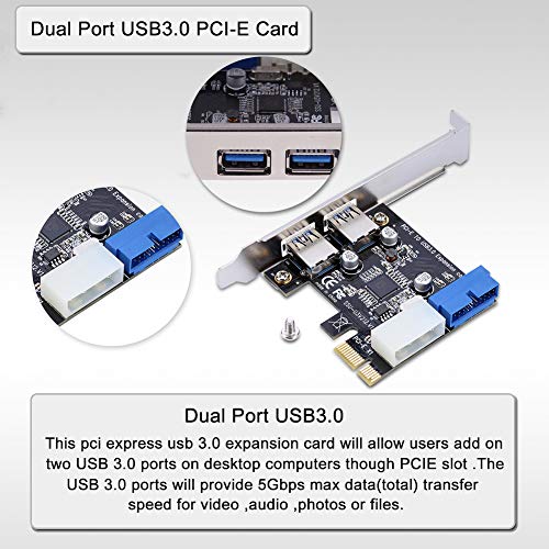 Cuifati Adaptador de Tarjeta de expansión PCI-E x1 a USB 3.0 con Interfaz Frontal de 19 Pines Compatible con Windows XP 32/64, Windows 7 32/64, Windows8, Windows8.1, Windows10