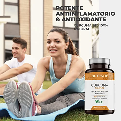 Cúrcuma Orgánica con Jengibre y Pimienta Negra (1300mg x Dosis) Potente Antiinflamatorio y Antioxidante Natural - Alta Concentración Curcumina y Piperina - Turmeric Cúrcuma BIO |120 Capsulas Nutralie