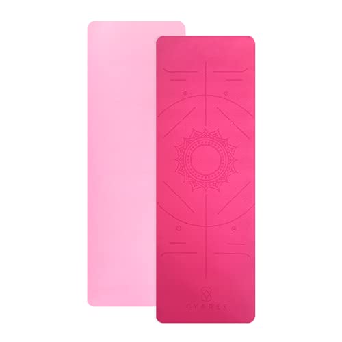 CYARES - Esterilla de Yoga TPE de Doble Capa, Antideslizante y con Línea Corporal - Colchoneta de Yoga, Pilates, Deportes con Correa de Transporte. Medidas 183x61x0,6 centímetros.