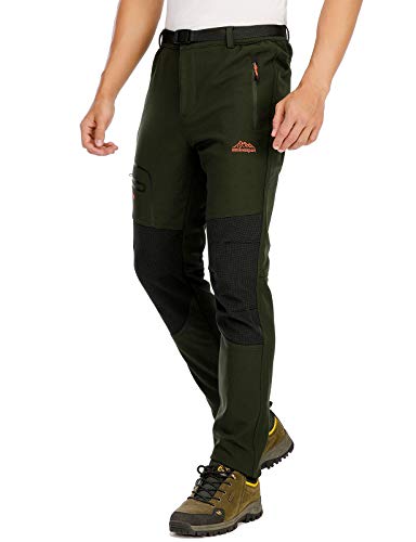 DAFENP Pantalones Trekking Hombre Impermeable Pantalones de Escalada Senderismo Alpinismo Invierno Polar Forrado Aire Libre KZ1662M-ArmyGreen2-XL