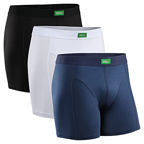 DANISH ENDURANCE Calzoncillos Bóxer de Algodón Orgánico Elástico para Hombres, Boxershorts, Multipack, Elásticos, Ultrasuaves, Pretina cómoda (1 x Negro, 1 x Azul, 1 x Blanco), XX-Large