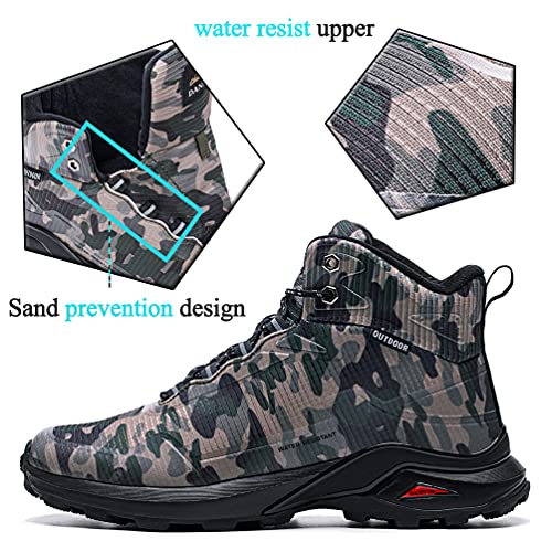 Dannto Botas de Senderismo para Hombre, Zapatillas Altas de Trekking Zapatos de Montaña Escalada Aire Libre Calzado Ligero Antideslizantes Sneakers(camuflaje,44)