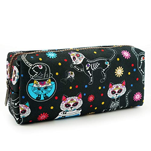 Day of the Dead Cats Pencil Case Dia de los Muertos Bag Sugar Skull Cats Bag Toiletry Zip Pouch Rockabilly Bag