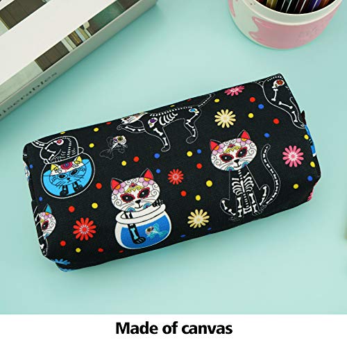 Day of the Dead Cats Pencil Case Dia de los Muertos Bag Sugar Skull Cats Bag Toiletry Zip Pouch Rockabilly Bag