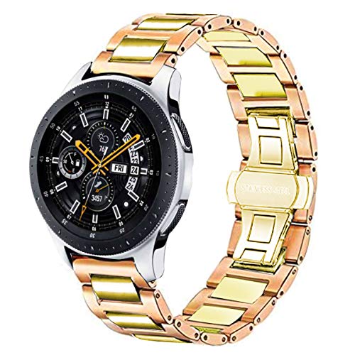 DEALELE Correa compatible con Samsung Gear S3 Frontier/Classic/Galaxy Watch 3 45 mm/Galaxy Watch 46 mm/Huawei GT2 46 mm, 22 mm acero inoxidable metal pulsera de repuesto oro rosa