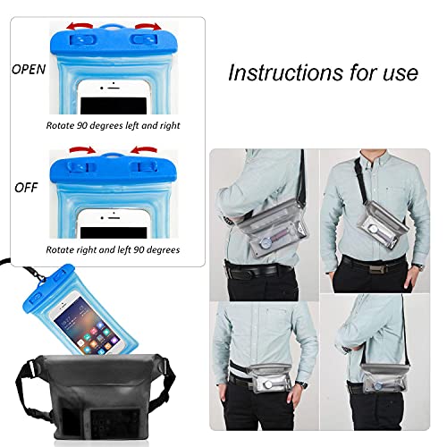 DEEDPF Juego de 2 bolsas impermeables con bolsa impermeable, riñonera y funda impermeable con correa ajustable para la playa, natación, remo, pesca, senderismo, etc.