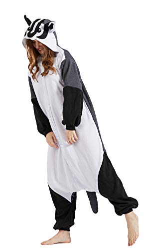 DELEY Unisex Adultos Enterizo de Pijamas Tejón Americano Ropa de Dormir con Capucha de Cosplay de Anime Carnaval Halloween