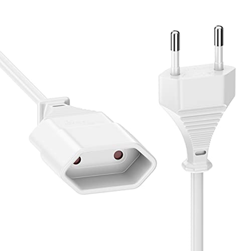 deleyCON 1m Extensión del Cable de Alimentación Conector de Tipo C Euro Conector en Conector Euro Tipo C TV PC Monitor de Computadora Lámpara Beamer Electrodomésticos - Blanc