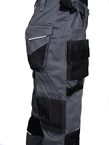 DINOZAVR Flex Pantalones de Trabajo elásticos Estilo Cargo para Hombre - Resistentes, con Bolsillos multifuncionales para Rodilleras y Franjas Reflectantes - Gris - EU46