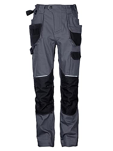 DINOZAVR Flex Pantalones de Trabajo elásticos Estilo Cargo para Hombre - Resistentes, con Bolsillos multifuncionales para Rodilleras y Franjas Reflectantes - Gris - EU46