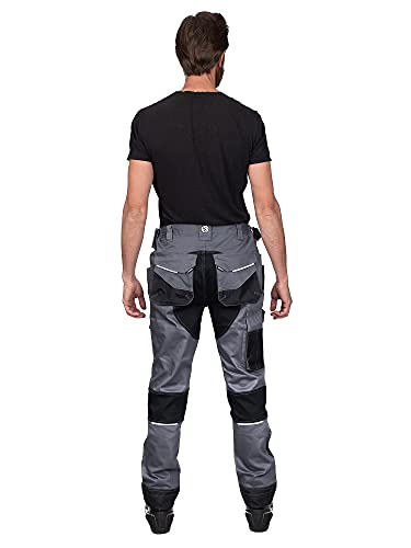 DINOZAVR Flex Pantalones de Trabajo elásticos Estilo Cargo para Hombre - Resistentes, con Bolsillos multifuncionales para Rodilleras y Franjas Reflectantes - Gris - EU46