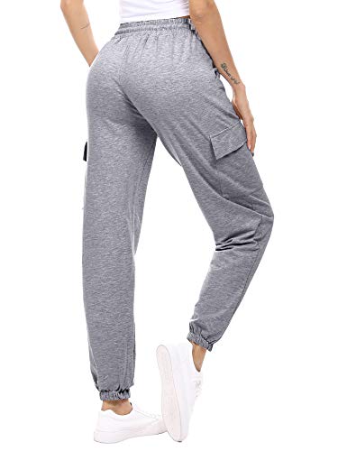 Doaraha Pantalones Deportivos Mujer Algodón Pantalón de Chándal Largo Elásticos Transpirables con Bolsillos Laterales para Deporte Gimnasio Fitness Correr (Gris Oscuro, S)