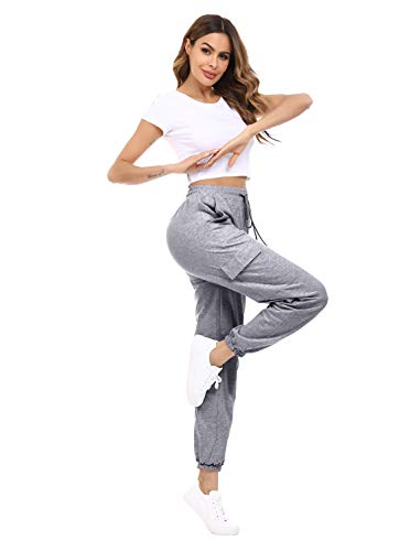 Doaraha Pantalones Deportivos Mujer Algodón Pantalón de Chándal Largo Elásticos Transpirables con Bolsillos Laterales para Deporte Gimnasio Fitness Correr (Gris Oscuro, S)