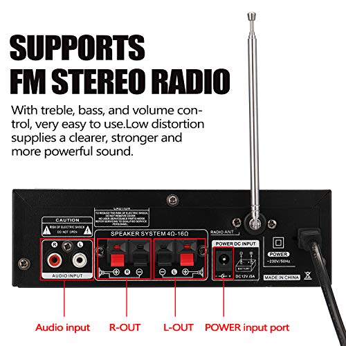 Docooler 12 V / 220V Mini Amplificador Audio Bluetooth,HiFi Audio Estéreo Amplificador 2CH Pantalla LCD de Alta fidelidad , BT FM Radio Portátil Auto Home 600 W, Mando a Distancia Audio Amplificador