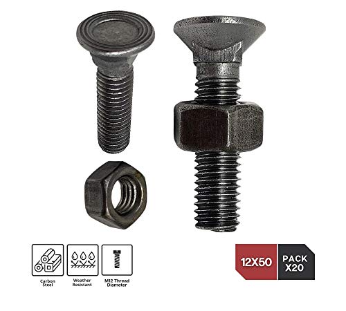 DOJA INDUSTRIAL | Tornillos Arado | PACK 20 | Tamano: 12 x 50 mm | Tornillo Cabeza Plana | Pernos de Arados en Acero | Agricultura, Ferreteria