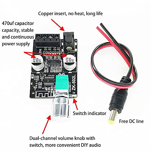 DollaTek 2x50W TPA3116 bluetooth 5.0 mini placa amplificadora de potencia digital con interruptor y volumen ajustable con carcasa