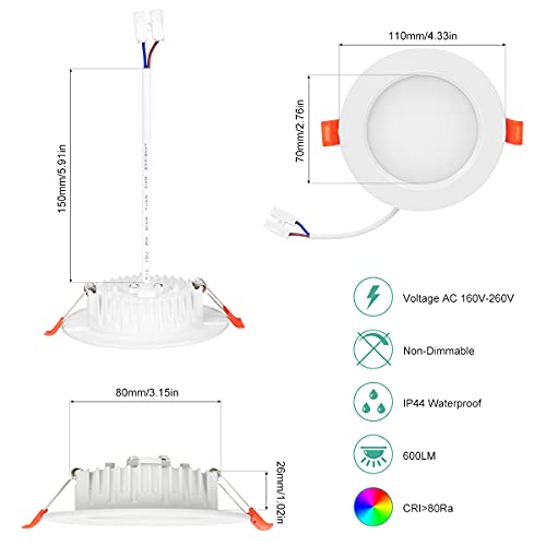 Downlight LED Empotrable 6W Equivalente 60W, 6 Pack Foco Empotrables LED Techo Redondo Blanco Frío 6000K, 600LM Ultradelgado 26mm, Ф 85-95mm, AC 160-260V, Ojos de buey de led para Salón Cocina