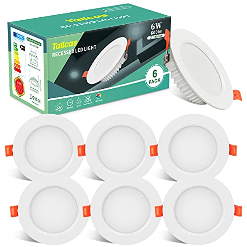 Downlight LED Empotrable 6W Equivalente 60W, 6 Pack Foco Empotrables LED Techo Redondo Blanco Frío 6000K, 600LM Ultradelgado 26mm, Ф 85-95mm, AC 160-260V, Ojos de buey de led para Salón Cocina