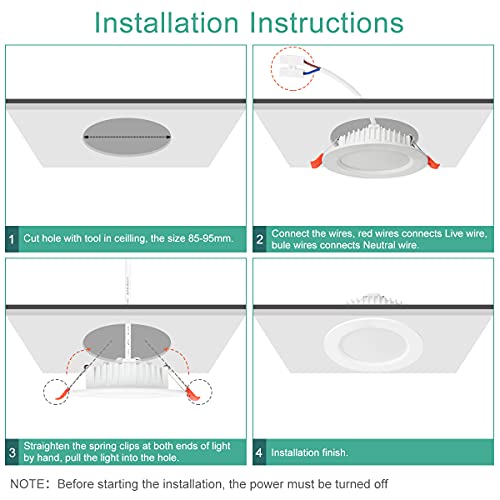 Downlight LED Empotrable 6W Equivalente 60W, 6 Pack Foco Empotrables LED Techo Redondo Blanco Frío 6000K, 600LM Ultradelgado 26mm, Ф 85-95mm, AC 160-260V, Ojos de buey de led para Salón Cocina